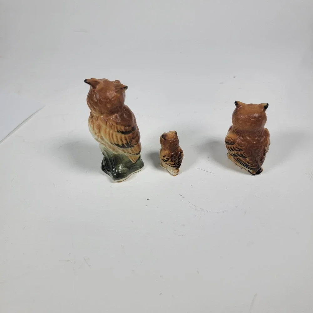 Small Vintage Owl Figurine Bone China Hand-Painted Collectible Decor